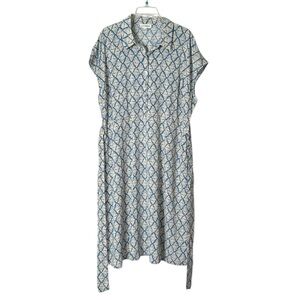 Lucky Brand Blue and Cream Leaf Print Dress Size 3X